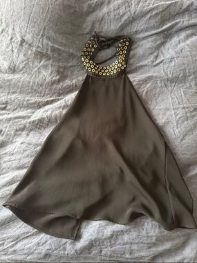 Zara Black Halter Top with Gold Eyelet Neckline Size M